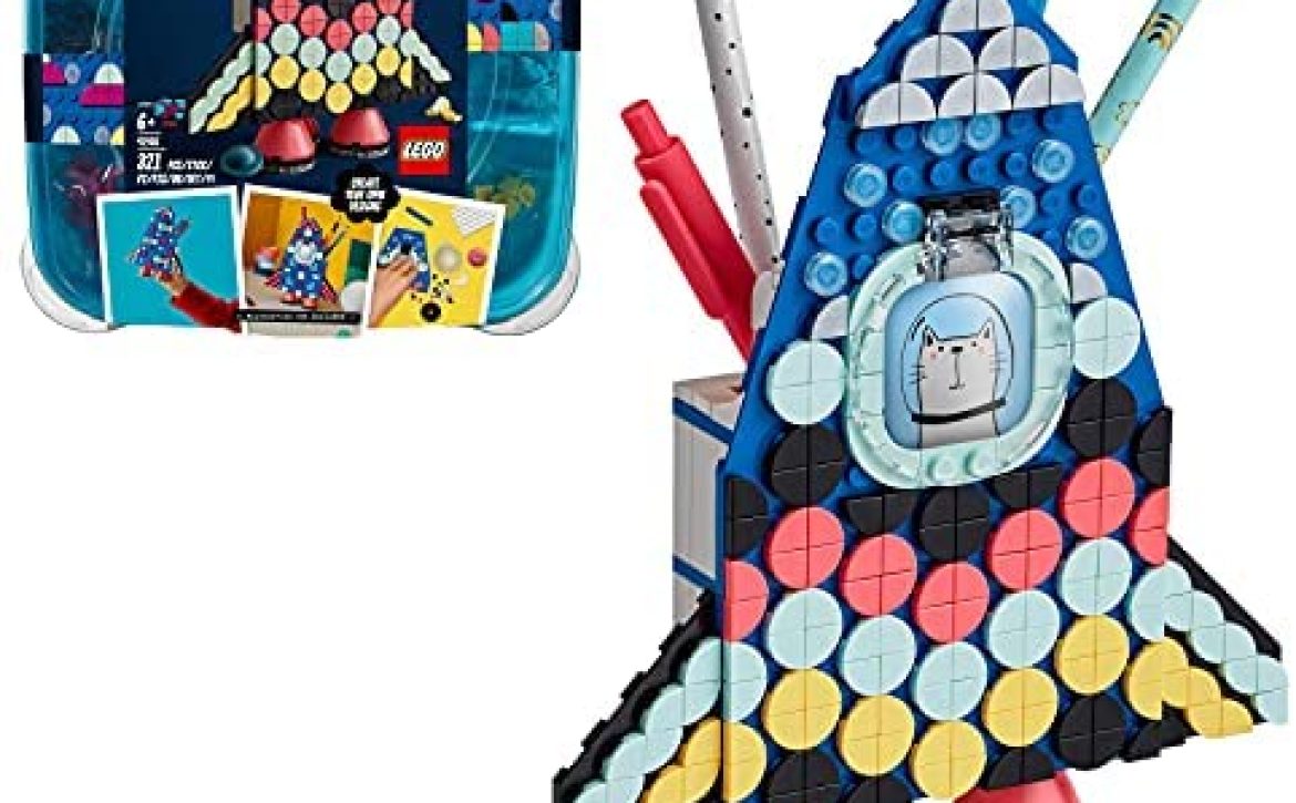 LEGO 41936 Dots Portalápices Cohete Espacial, Accesorios de Escritorio DIY, Manualidades para Niños y Niñas +6 años