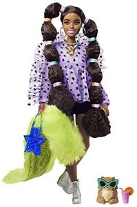 Barbie Extra Muñeca afroamericana articulada con coletas burbujas, accesorios de moda y mascota (Mattel GXF10)