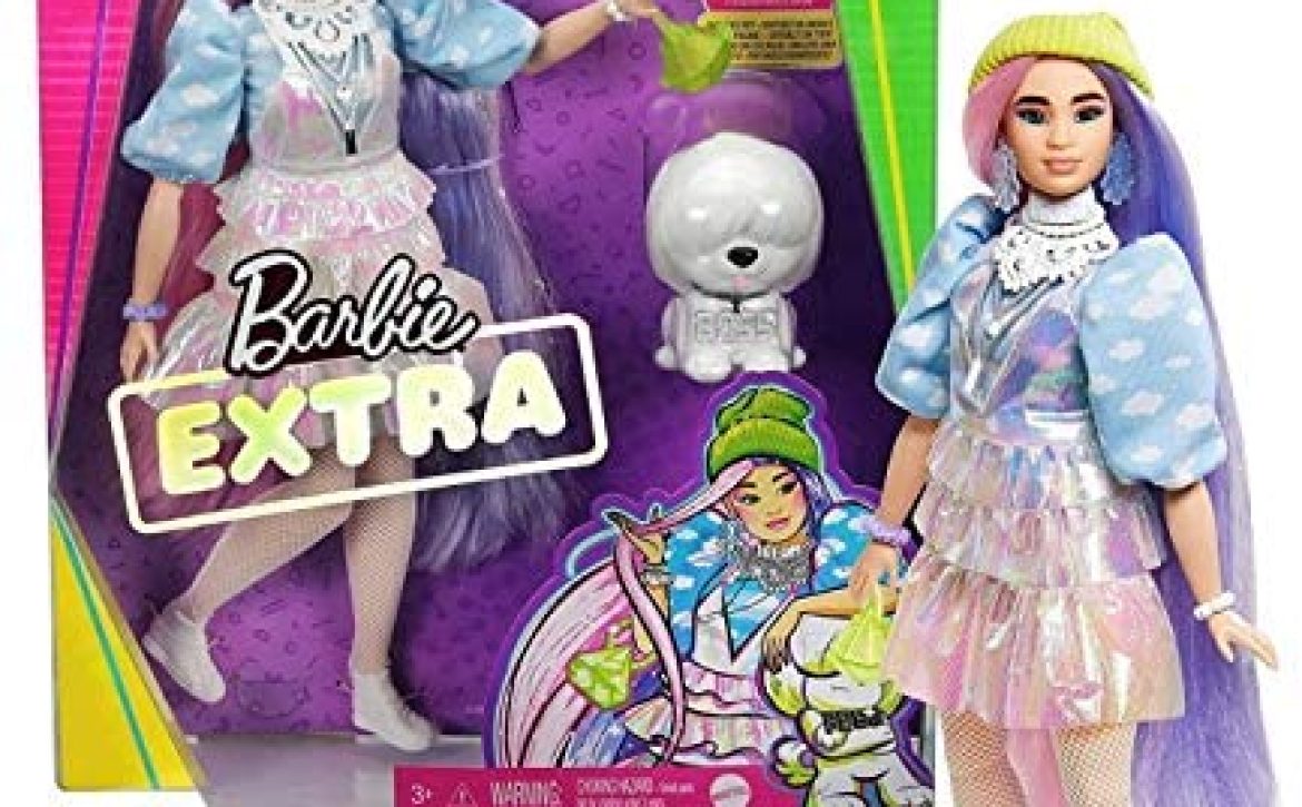 Barbie Extra muñeca con pelo rosado y violeta incluye mascota y accesorios (Mattel GVR05)