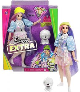 Barbie Extra muñeca con pelo rosado y violeta incluye mascota y accesorios (Mattel GVR05)